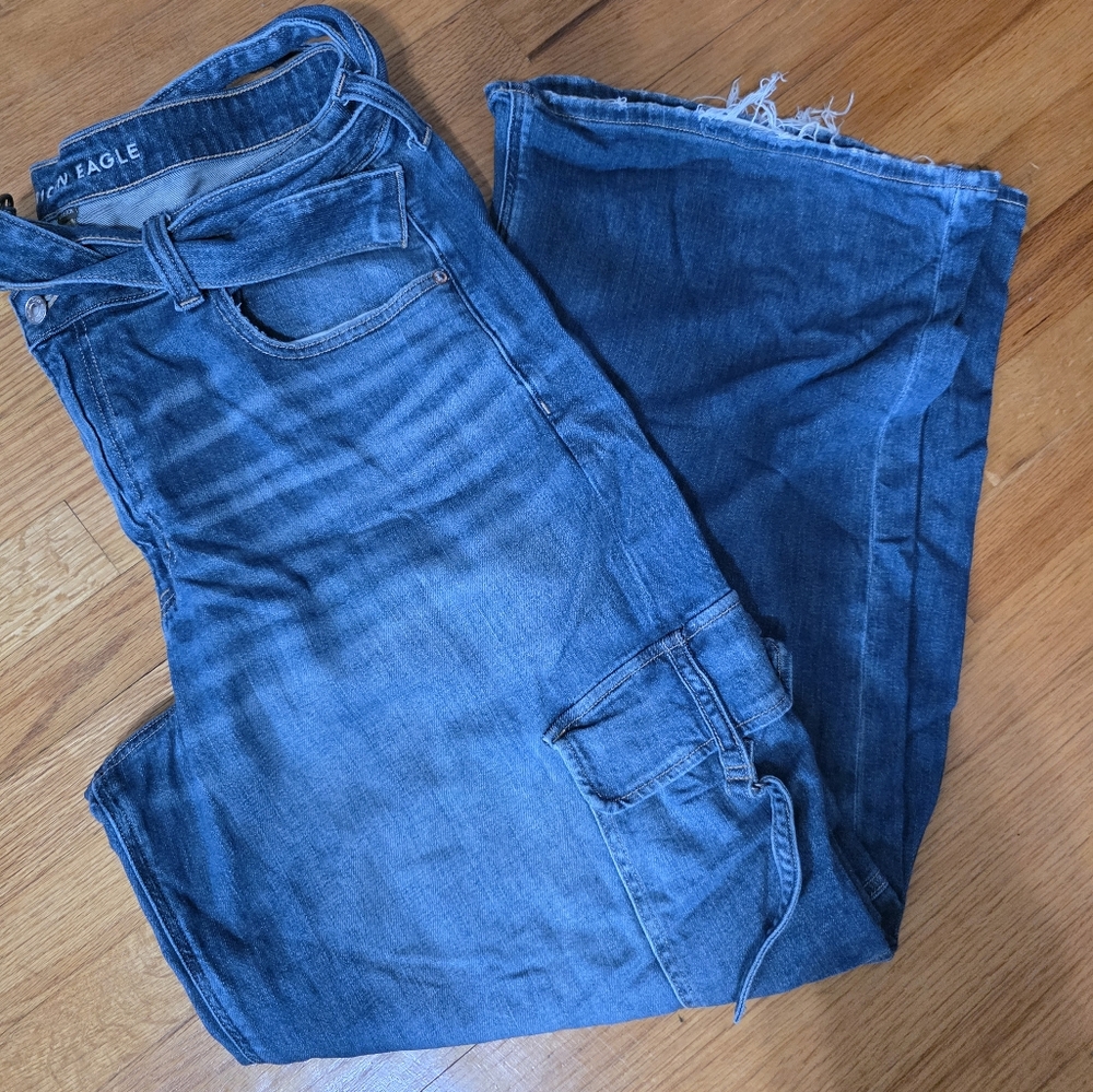 American Eagle Baggy Wide Leg Jeans | Size 18 | Super High-Waisted | Distressed